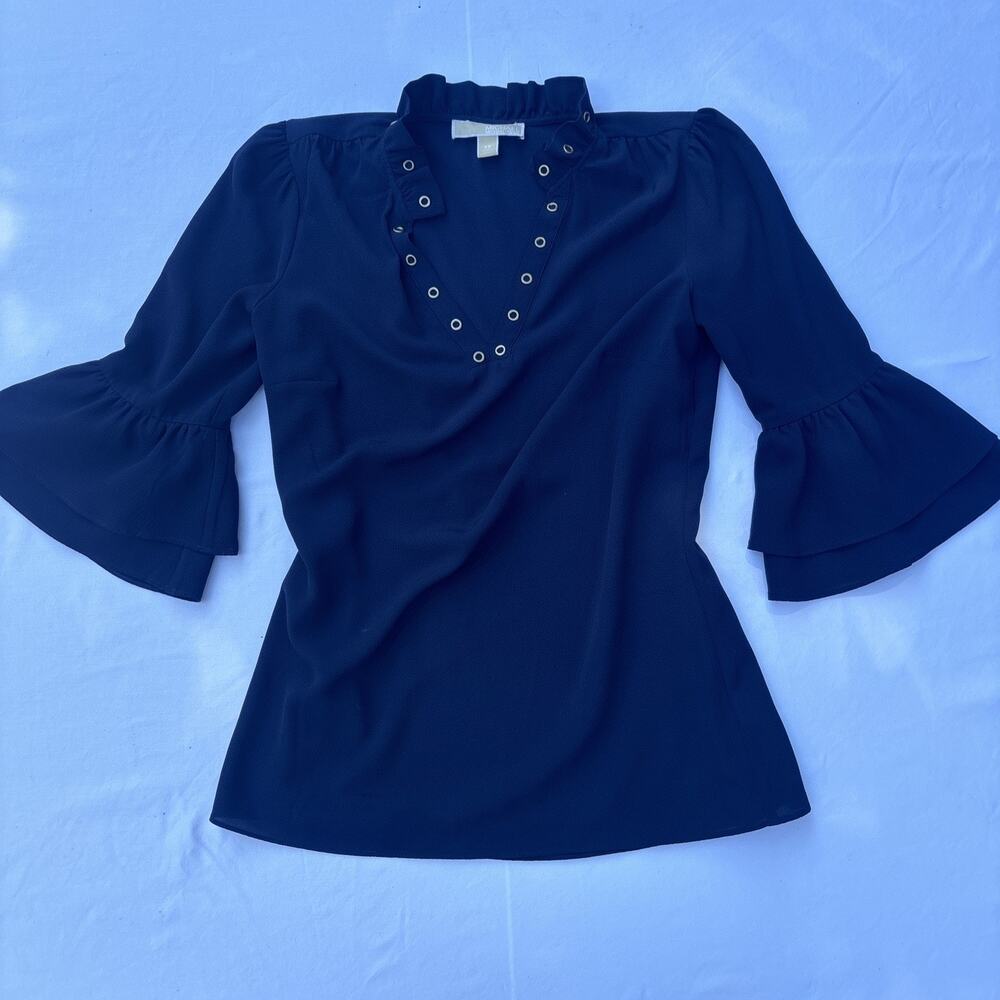 Womens Michael Kors Blue Patterned 3/4 Sleeve Blouse Top - XS Bell‎ Sleeves